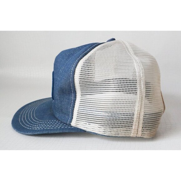 Vintage 70s 80s ESSO Oil & Gas Denim Trucker Hat K-Brand Snapback Mesh Retro - Picture 2 of 8